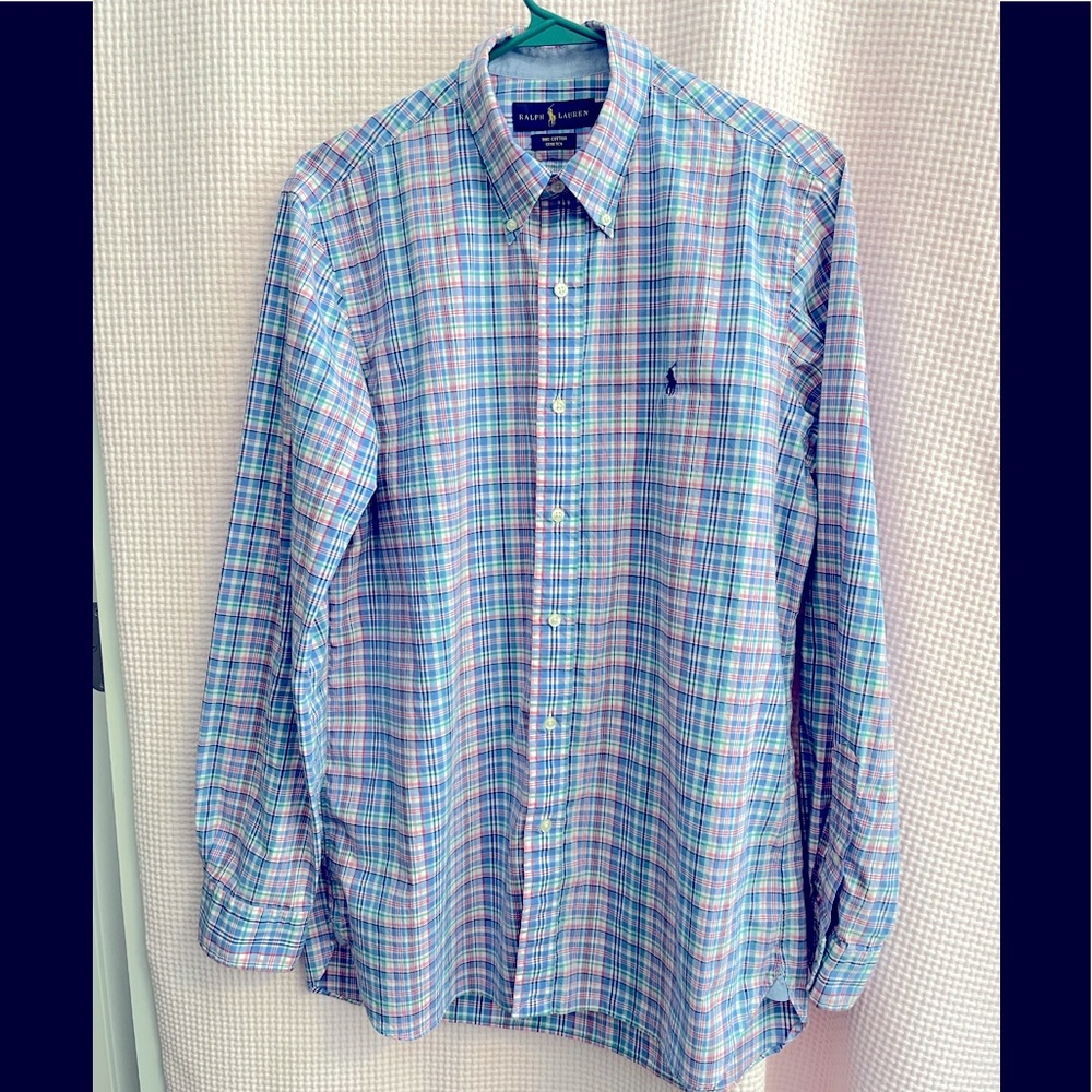 RALPH LAUREN long sleeve plaid dress shirt.  Size M.